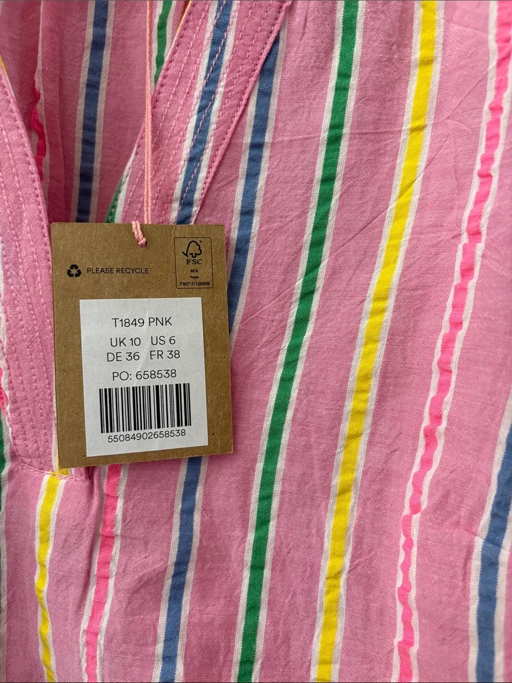 Boden Brooke cotton top - Pink Multicolor Vertical Stripe Cotton Popover Blouse